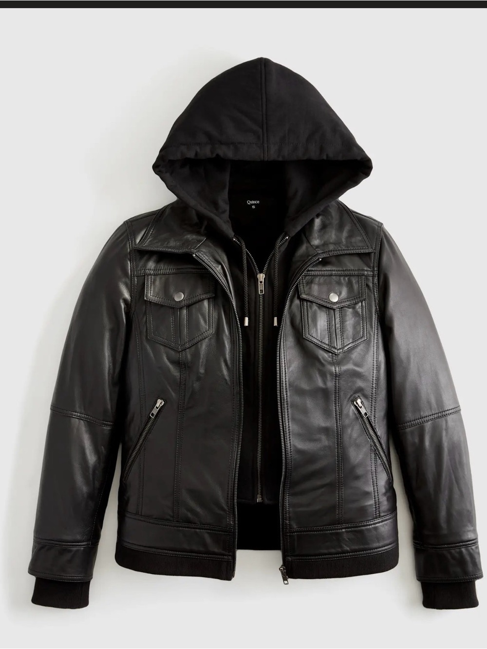 Quince Black Leather Hooded Jacket - Picture 3 of 17